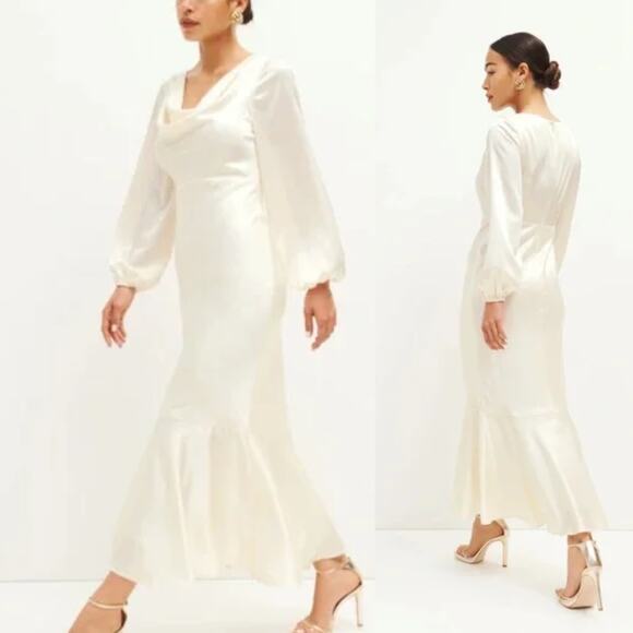 REFORMATION 'Lazaro' Ivory Satin Maxi Dress FIOR DI LATTE US 4 NWT $528 - Picture 1 of 14